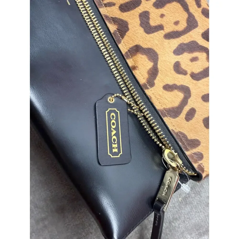 NEW Coach Leopard Pony Hair Foldover Clutch Wristlet Leather Sample Sale